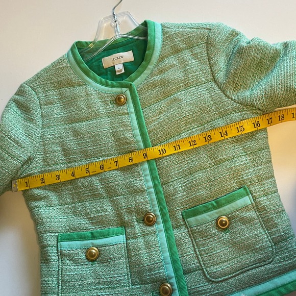 J. Crew Collarless Tweed Blazer Jacket Womens Size 0 Spearmint Green Career - Picture 10 of 11